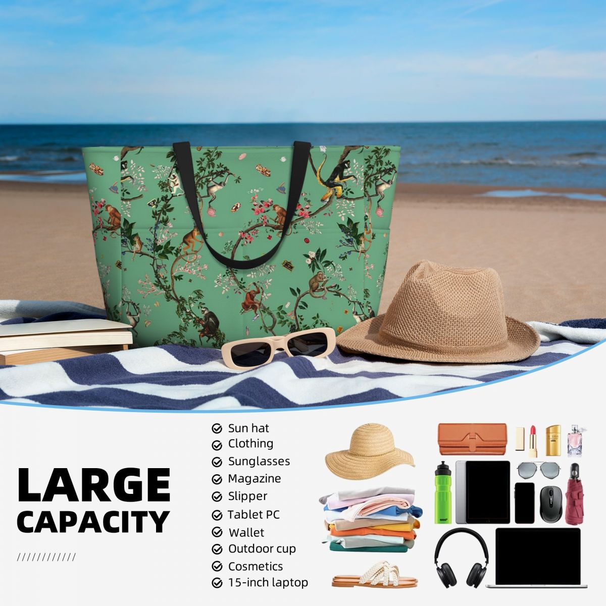 Monkey World Green Beach Tote  - Yoga Fitness World avis et prix